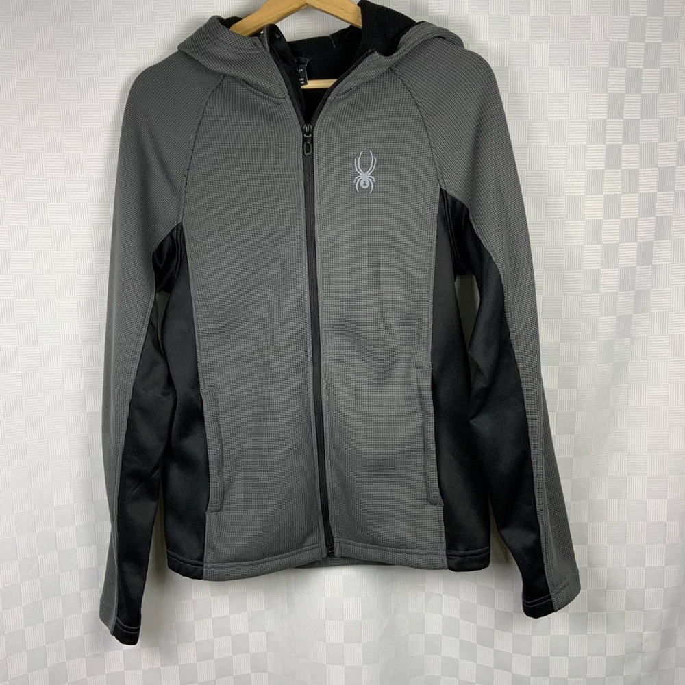 Spyder Gray and Black Constant Full Zip Hooded Jacket Men’s Small Fleece Lined